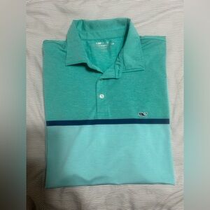 Vineyard Vines OTG Sankaty Green Blue Stripe Polo Shirt XL EUC